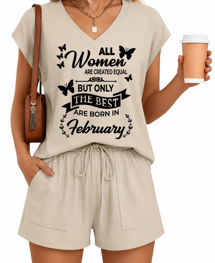 FEBRUARY - V-NECK SHORT SET W02 - FOR WOMEN - TLEE02 (SKU2607-124-02)