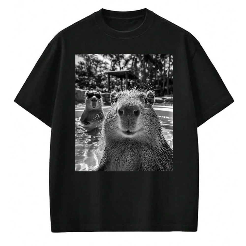 Cute Capybara Shirt, Funny Capybara Unisex T-Shirt/Hoodie/Sweatshirt HLT00 - Funny Capybara Selfie T Shirts for Men and Women Cute Animal Tees