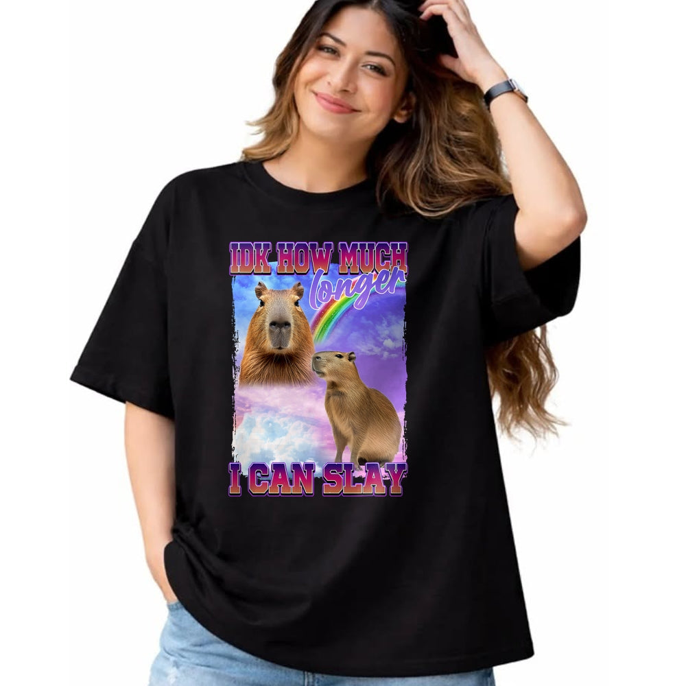 Cute Capybara Shirt, Funny Capybara Unisex T-Shirt/Hoodie/Sweatshirt HLT00 - IDK How Much Longer I Can Slay Capybara T-Shirt
