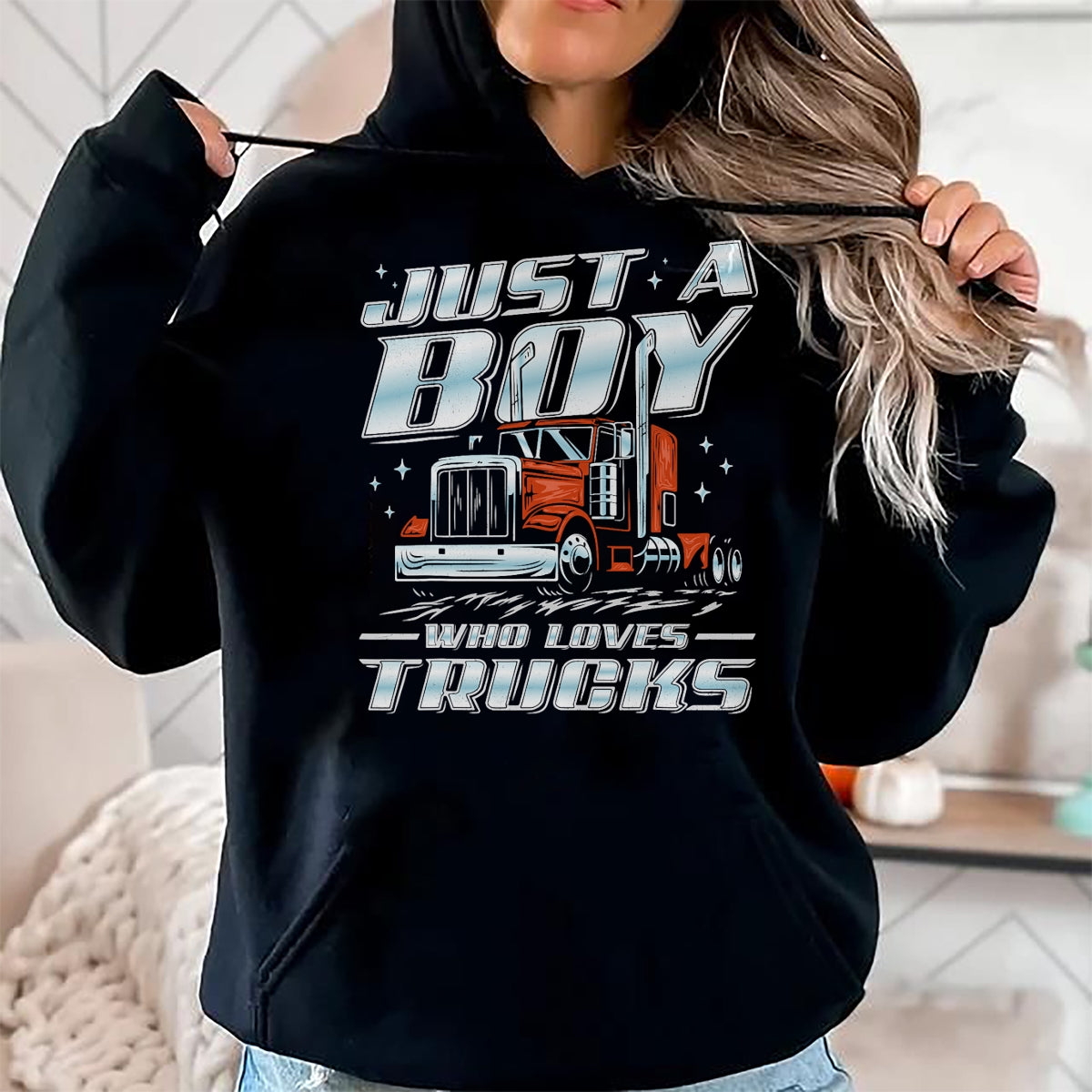 Best Truck Driver Life Shirt, Funny Trucker UnisexT-Shirt/Hoodie/Sweatshirt HLT00 - Just a Boy Who Loves Trucks Trucker Semi Truck Driver Funny T-Shirt