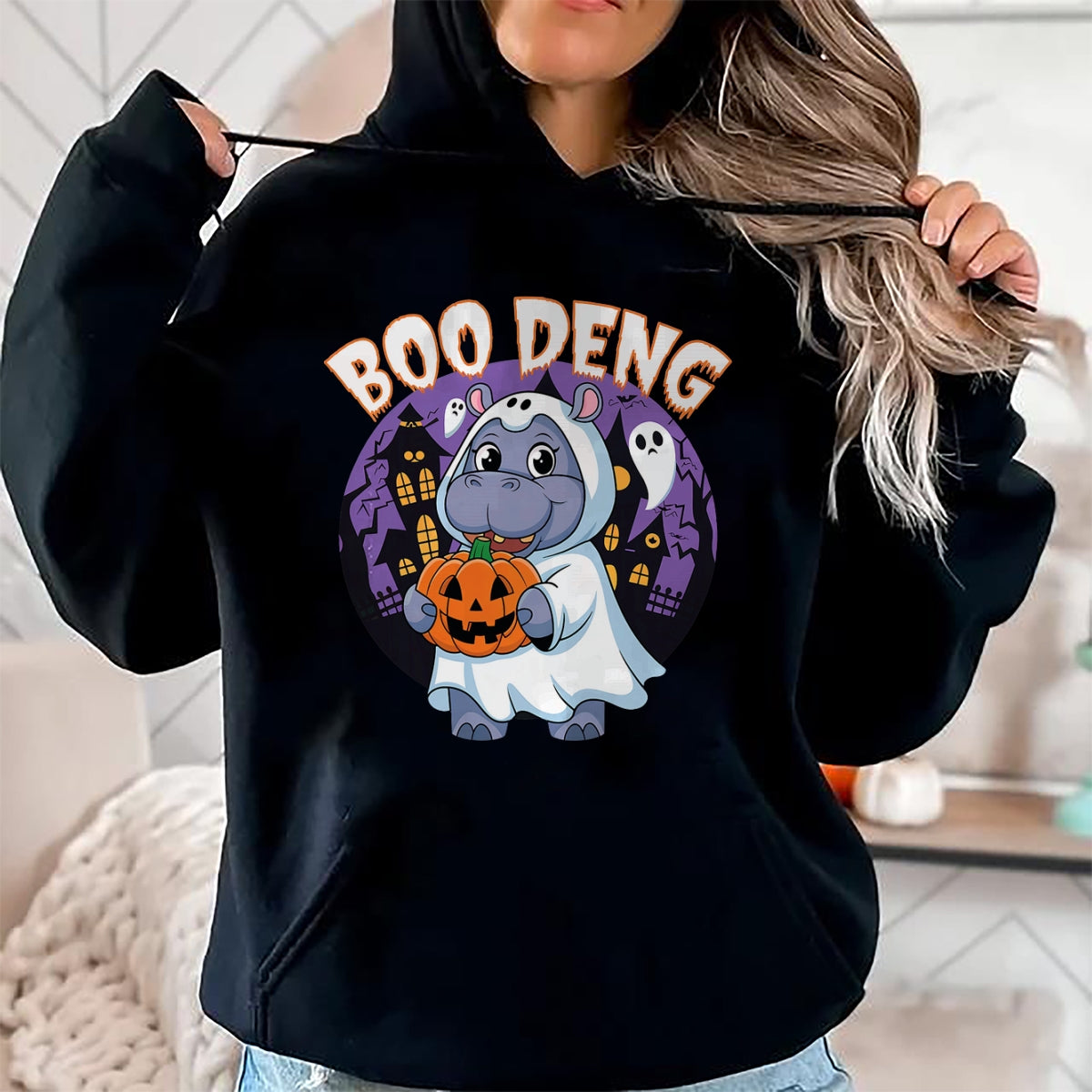 Hallowen Shirts for Family, Funny hallowen shirts, Hallowen Unisex T-Shirt/Hoodie/Sweatshirt HLT00 - Moo Deng Baby Hippo Boo Deng Long for Halloween Moo Deng T-Shirt