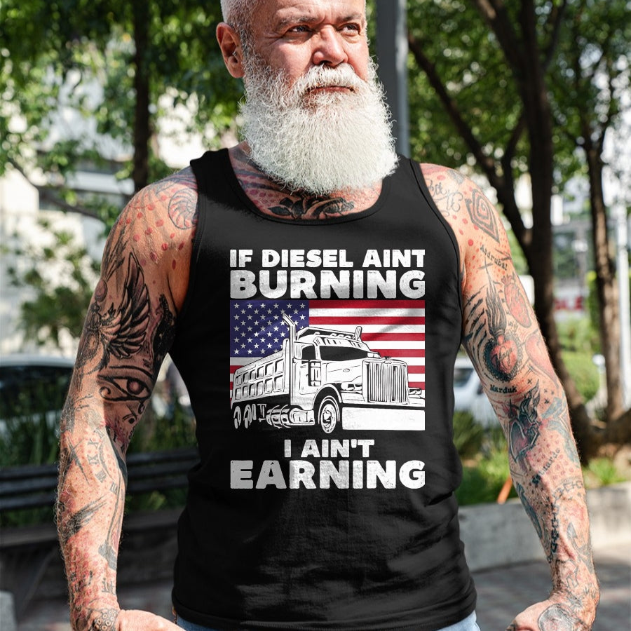 Best Truck Driver Life Shirt, Funny Trucker UnisexT-Shirt/Hoodie/Sweatshirt HLT00 - If Diesel Ain't Burning I Aint Earning Truck Driver Patriot T-Shirt, Men's Big and Tall, Dark Heathe