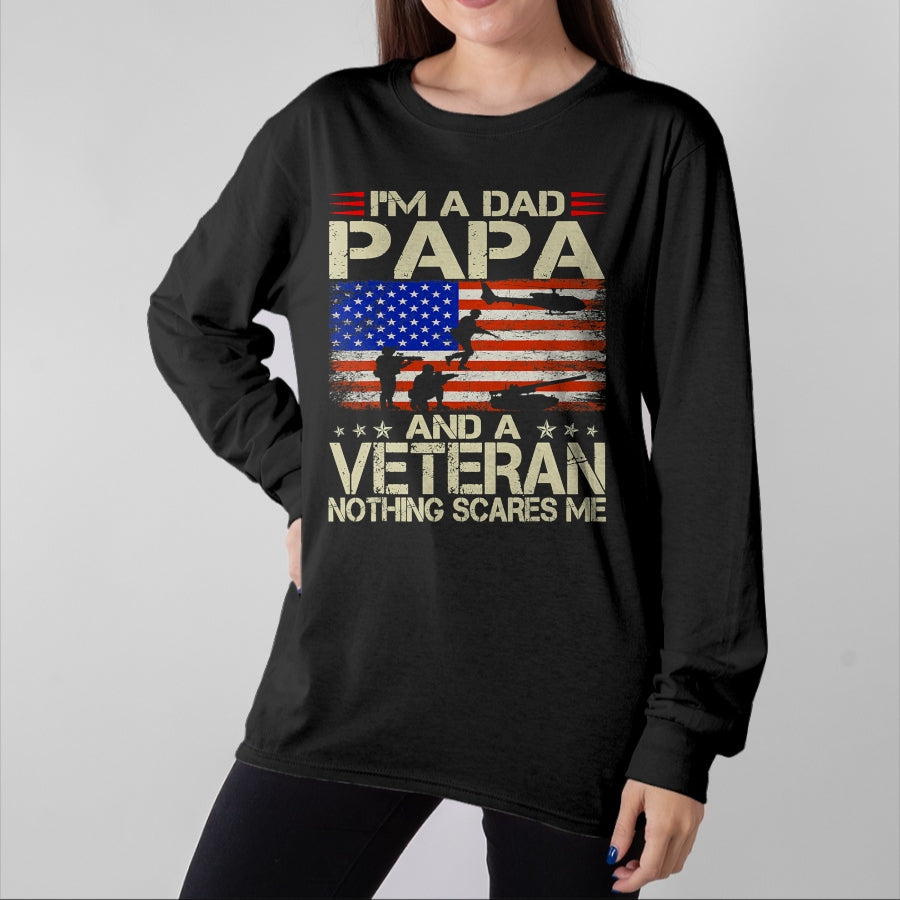 Proud Veteran Shirt, Funny Veteran UnisexT-Shirt/Hoodie/Sweatshirt HLT00 - I_m A Dad Papa and Veteran Funny Retro Dad Dad Grandpa T-Shirt