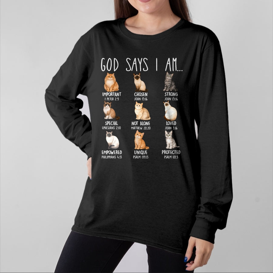 Cat Love Shirt, Funny Cat Lover Gift UnisexT-Shirt/Hoodie/Sweatshirt HLT00 - God Says I Am Cat Lover Bible Verses Christian Scripture Cat T-Shirt