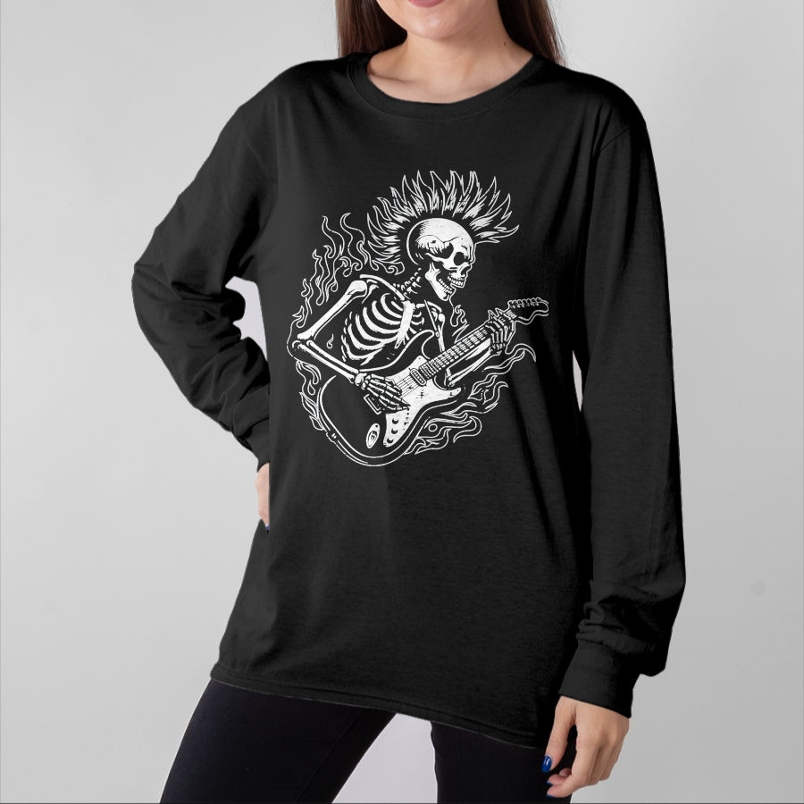 Guitar Lover Shirt, Funny Guitar UnisexT-Shirt/Hoodie/Sweatshirt HLT00 - Punk Rock Skeleton Electric Guitar Rocker Men Boys Kids T-Shirt, Men, Black, Large