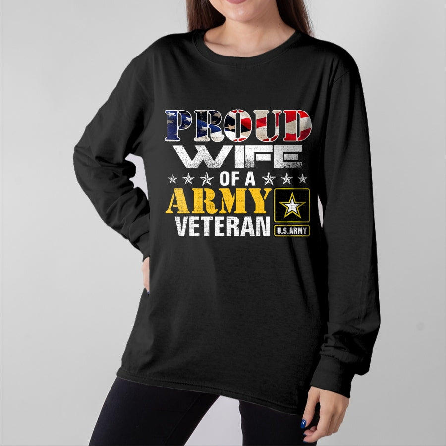 Best Wife Shirt, Wife and Husband Unisex T-Shirt/Hoodie/Sweatshirt HLT00 - Gift for wife T shirt, lucky wife Proud Wife Of A Army Veteran American Flag Military Gift T-Shirt
