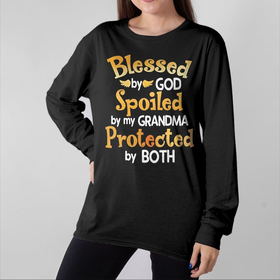 Best Wife Shirt, Wife and Husband Unisex T-Shirt/Hoodie/Sweatshirt HLT00 - Blessed By God Spoiled By My Grandma Grandson Granddaughter T-Shirt (1)