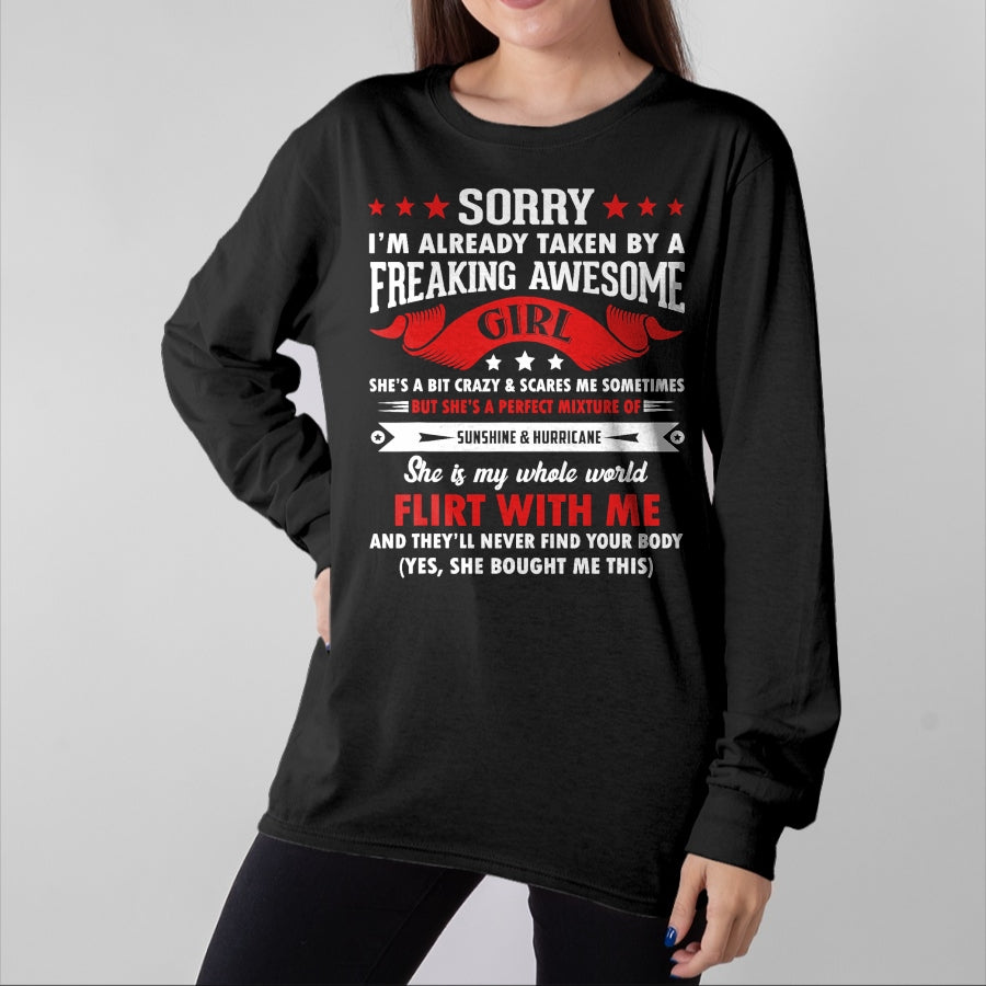 Best Wife Shirt, Wife and Husband Unisex T-Shirt/Hoodie/Sweatshirt HLT00 - Mens Sorry I'm Already Taken By Freaking Awesome Girl Funny T-Shirt