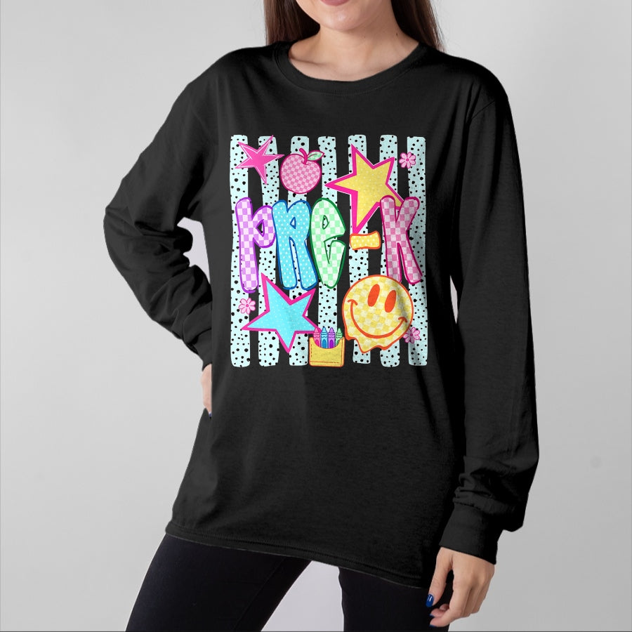 Best Teacher Shirt, Funny Teacher UnisexT-Shirt/Hoodie/Sweatshirt HLT00 - Back to School Colorful Pre K Checkered Girl Teacher T-Shirt