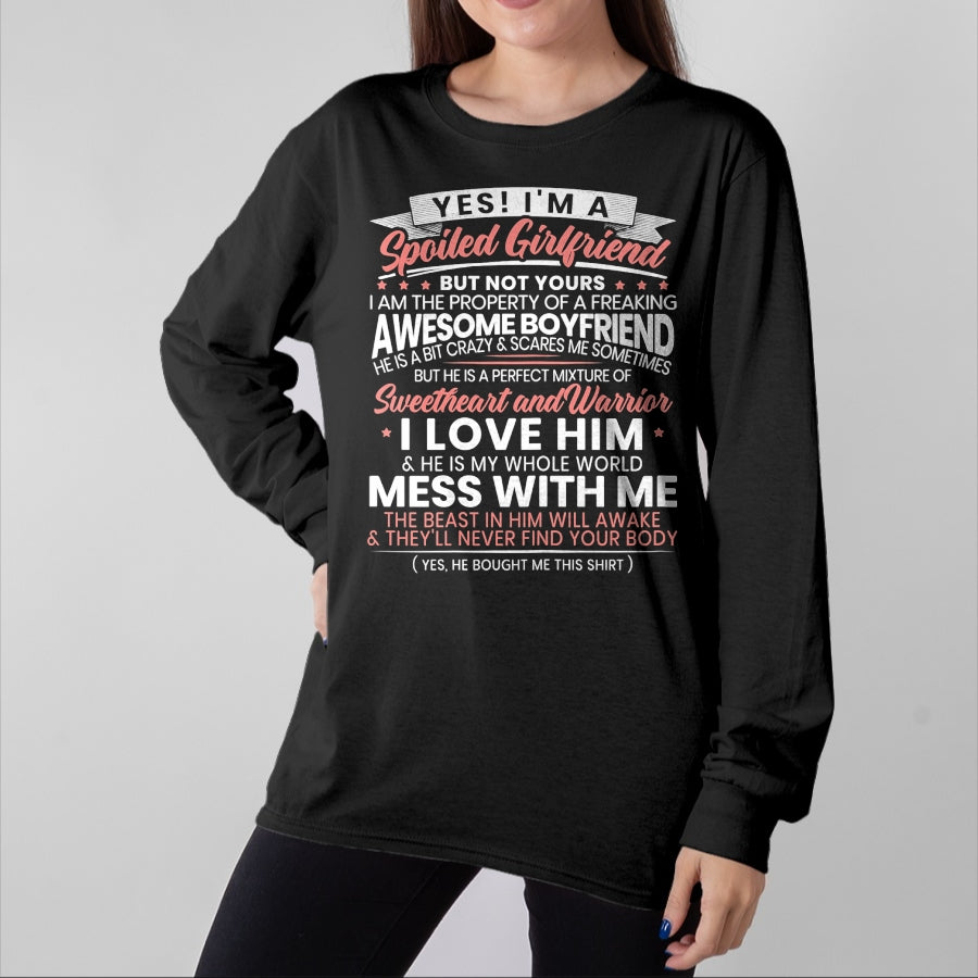 Best Wife Shirt, Wife and Husband Unisex T-Shirt/Hoodie/Sweatshirt HLT00 - Womens Yes Im A Spoiled Girlfriend for a Best Girlfriend T-Shirt