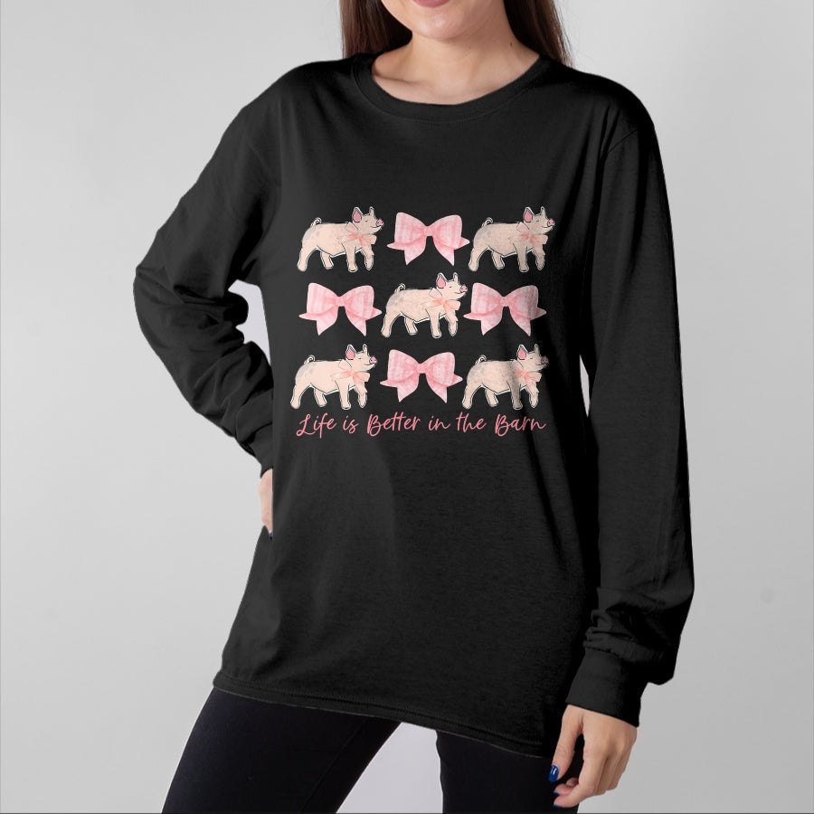 Best Farmer Life Shirt, Funny Farmer UnisexT-Shirt/Hoodie/Sweatshirt HLT00 - Coquette Bow Show Pig Livestock Pig Breeder Stock Show Mom T-Shirt