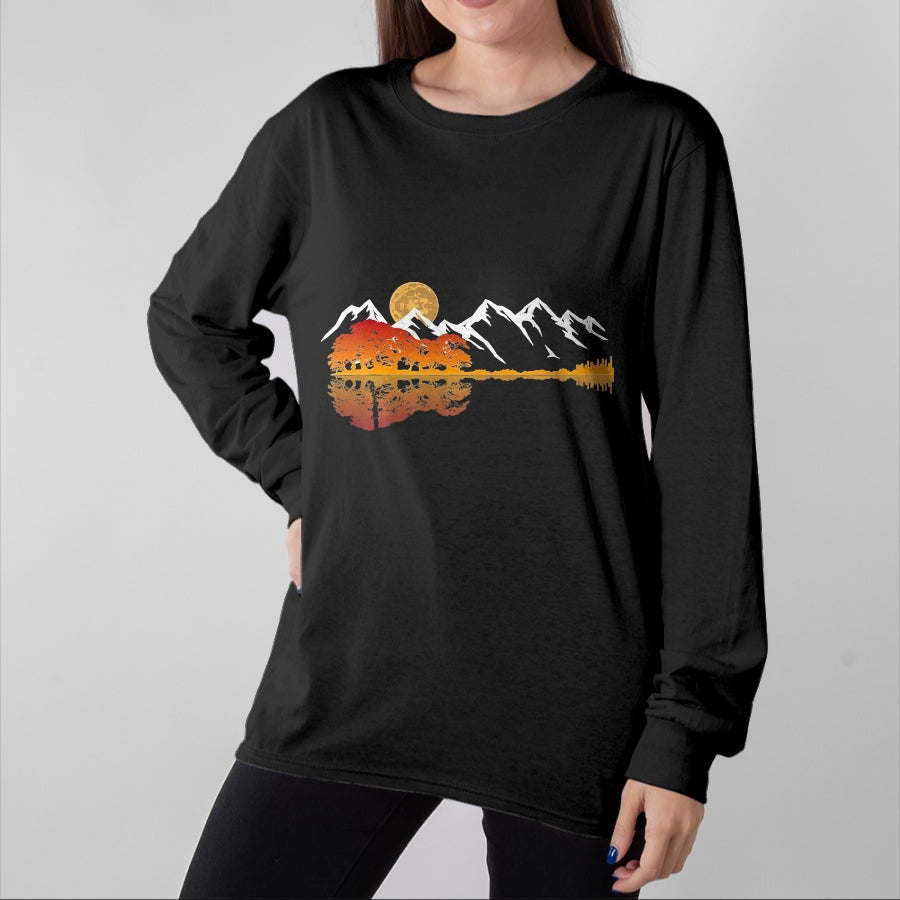 Guitar Lover Shirt, Funny Guitar UnisexT-Shirt/Hoodie/Sweatshirt HLT00 - Guitar Lake Mountain Reflections Shadow Love Guitar Musician T-Shirt, Men, Heather Blue, X-Large