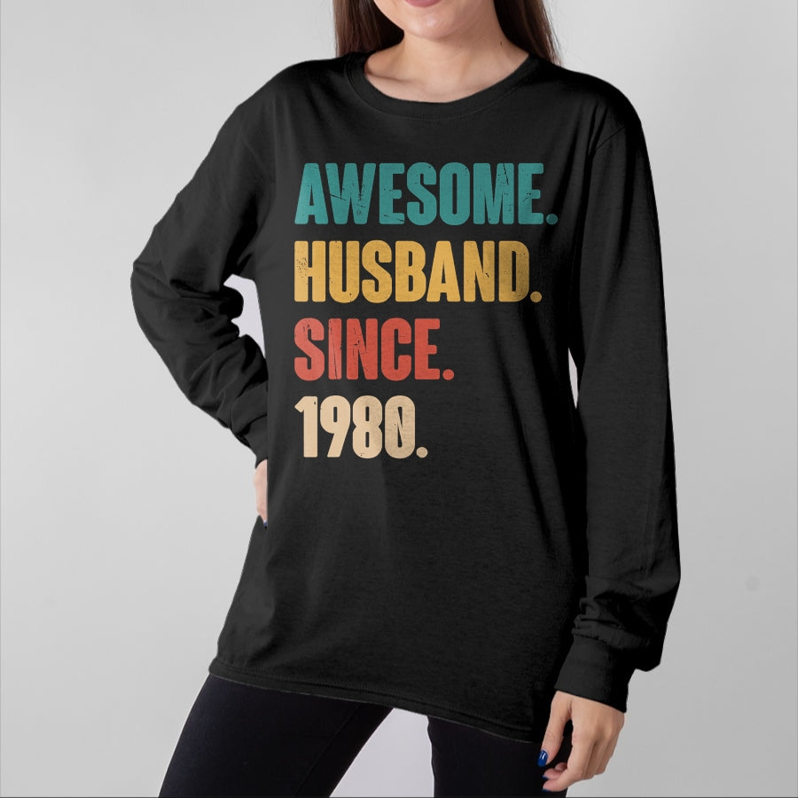 Best Wife Shirt, Wife and Husband Unisex T-Shirt/Hoodie/Sweatshirt HLT00 - Awesome Husband Since 1980 - 44th Wedding Anniversary Epic T-Shirt
