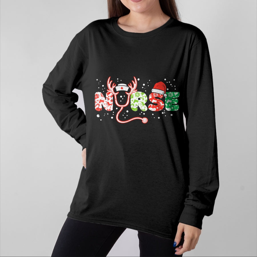 Funny Nurse Shirt, Nurse Unisex T-Shirt/Hoodie/Sweatshirt HLT00 - Nurse Christmas Stethoscope Nurses Xmas Scrub Top Women T-Shirt