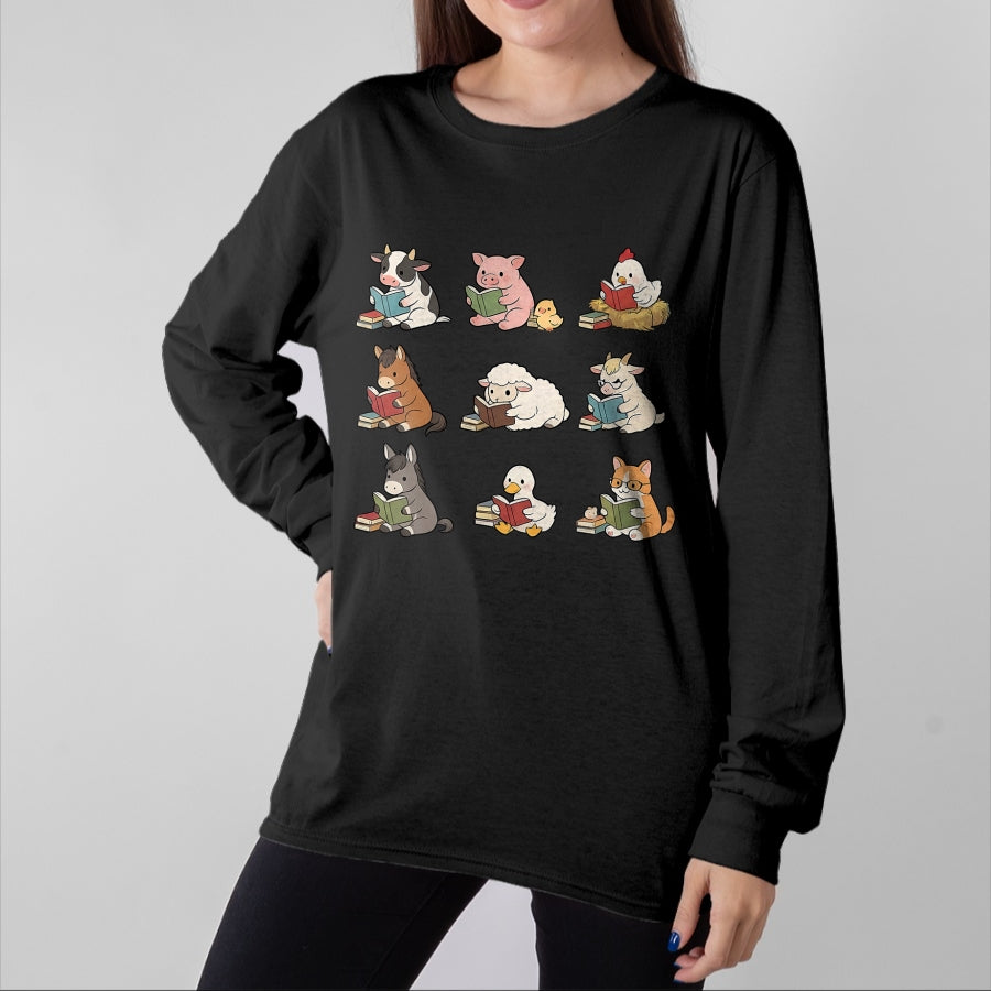 Best Teacher Shirt, Funny Teacher UnisexT-Shirt/Hoodie/Sweatshirt HLT00 - Cute Farm Animal Reading Book Bookish Reader Teacher Library T-Shirt
