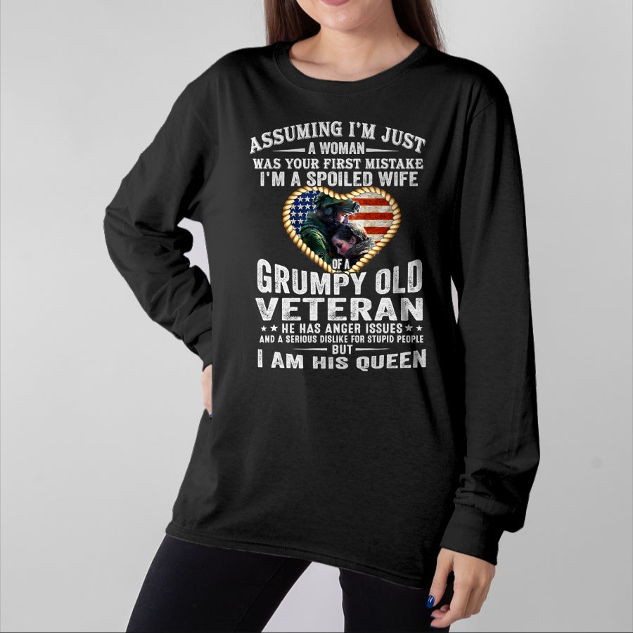Best Wife Shirt, Wife and Husband Unisex T-Shirt/Hoodie/Sweatshirt HLT00 - Gift for wife T shirt, spoiled wife I'm A Spoiled Wife Of A Grumpy Old Veteran - Veteran's Wife T- (1)