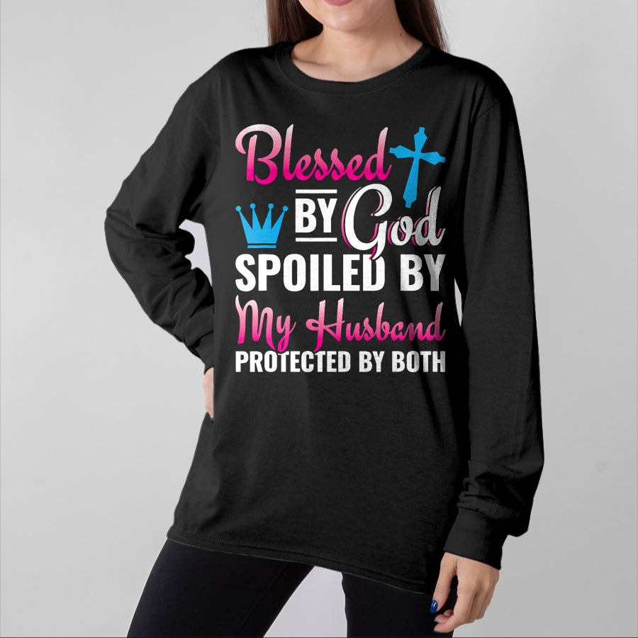 Best Wife Shirt, Wife and Husband Unisex T-Shirt/Hoodie/Sweatshirt HLT00 - Gift for wife T shirt, spoiled wife Christian Wife Jesus Blessed By God Spoiled By My Husband T-Sh (2)