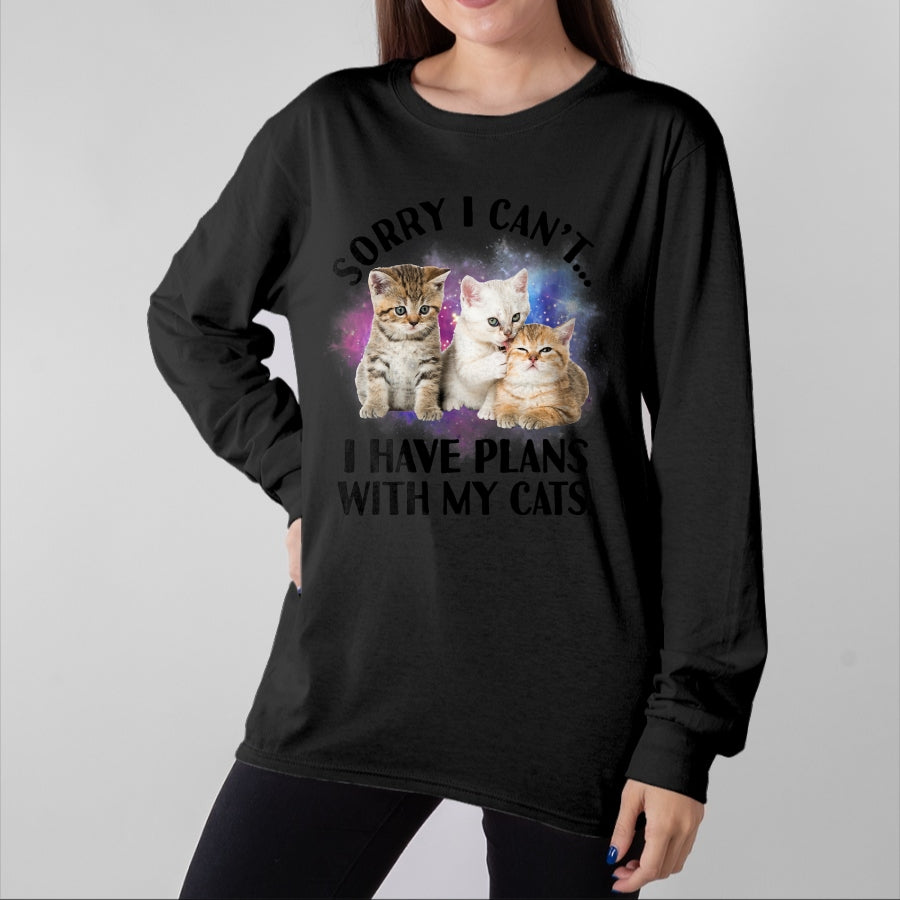 Cat Love Shirt, Funny Cat Lover Gift UnisexT-Shirt/Hoodie/Sweatshirt HLT00 - Sorry I Can_t I Have Plans with My Cat - Cat Lover Gift T-Shirt