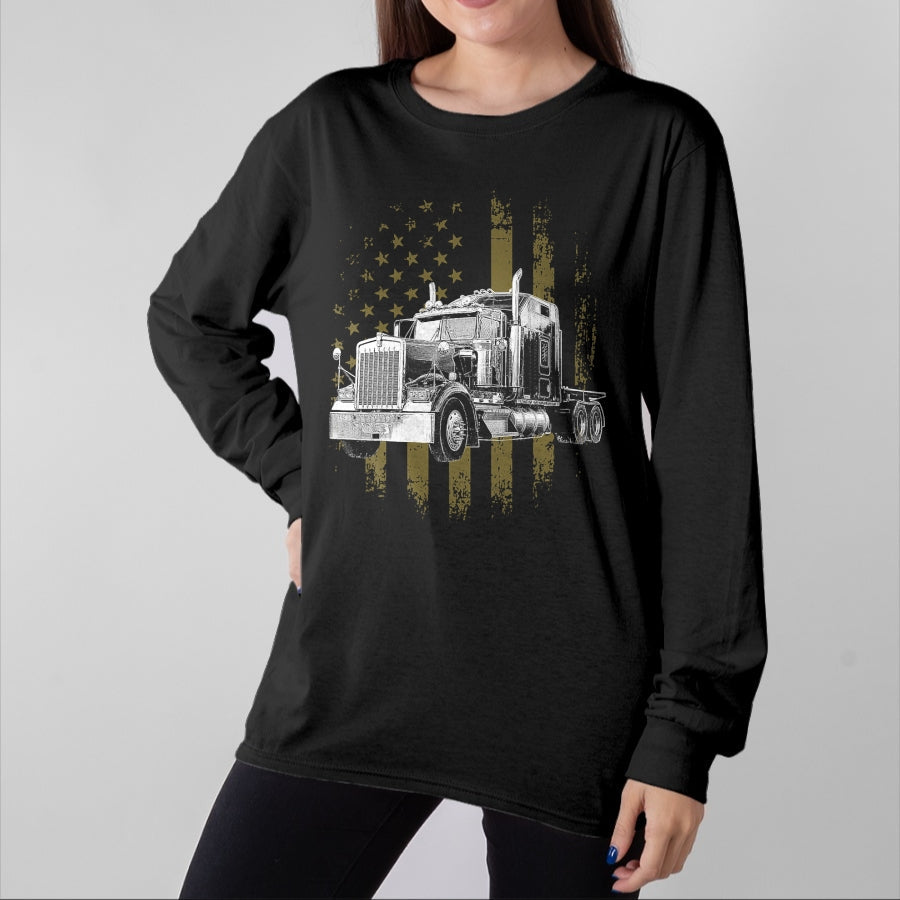 Best Truck Driver Life Shirt, Funny Trucker UnisexT-Shirt/Hoodie/Sweatshirt HLT00 - Trucker American Flag Big Rig Semi-Trailer Truck Driver Gift T-Shirt