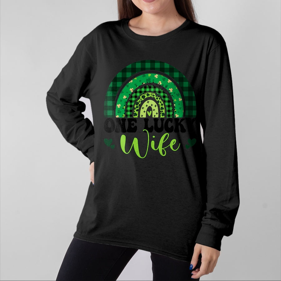 Best Wife Shirt, Wife and Husband Unisex T-Shirt/Hoodie/Sweatshirt HLT00 - Gift for wife T shirt, lucky wife One Lucky Wife Rainbow Irish St Patricks Day Shamrock T-Shirt