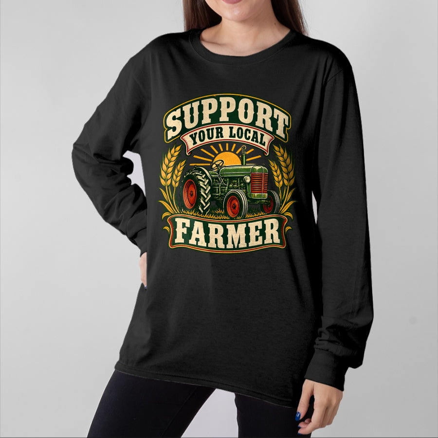 Best Farmer Life Shirt, Funny Farmer UnisexT-Shirt/Hoodie/Sweatshirt HLT00 - Support Your Local Farmer Vintage Tractor Wheat Sunrise Farm T-Shirt