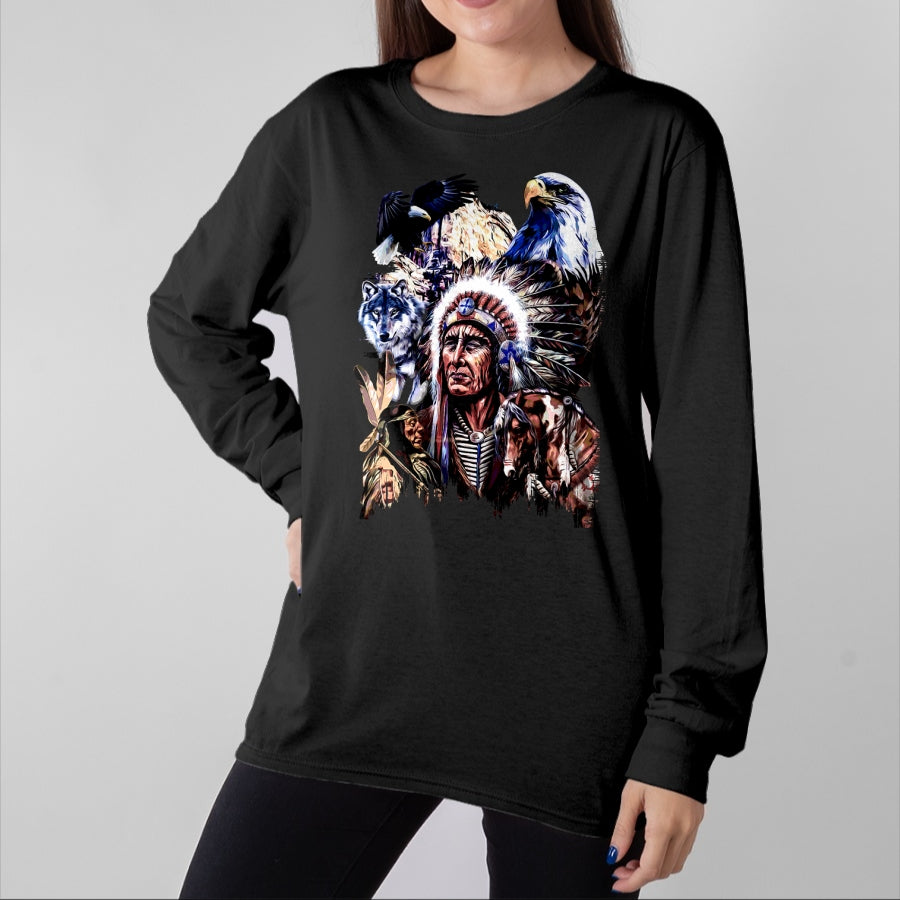 Native American T-Shirts, Vintage Native American Unisex T-Shirt/Hoodie/Sweatshirt HLT00 - American Indigenous Art Native Indian Chief Headdress