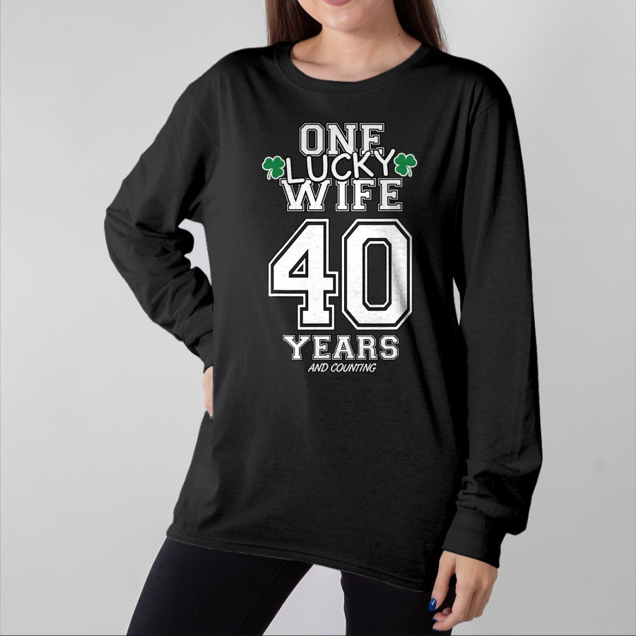 Best Wife Shirt, Wife and Husband Unisex T-Shirt/Hoodie/Sweatshirt HLT00 - Gift for wife T shirt, lucky wife 40 Years Lucky Wife Funny St Patrick's Day Anniversary Her T-Shi