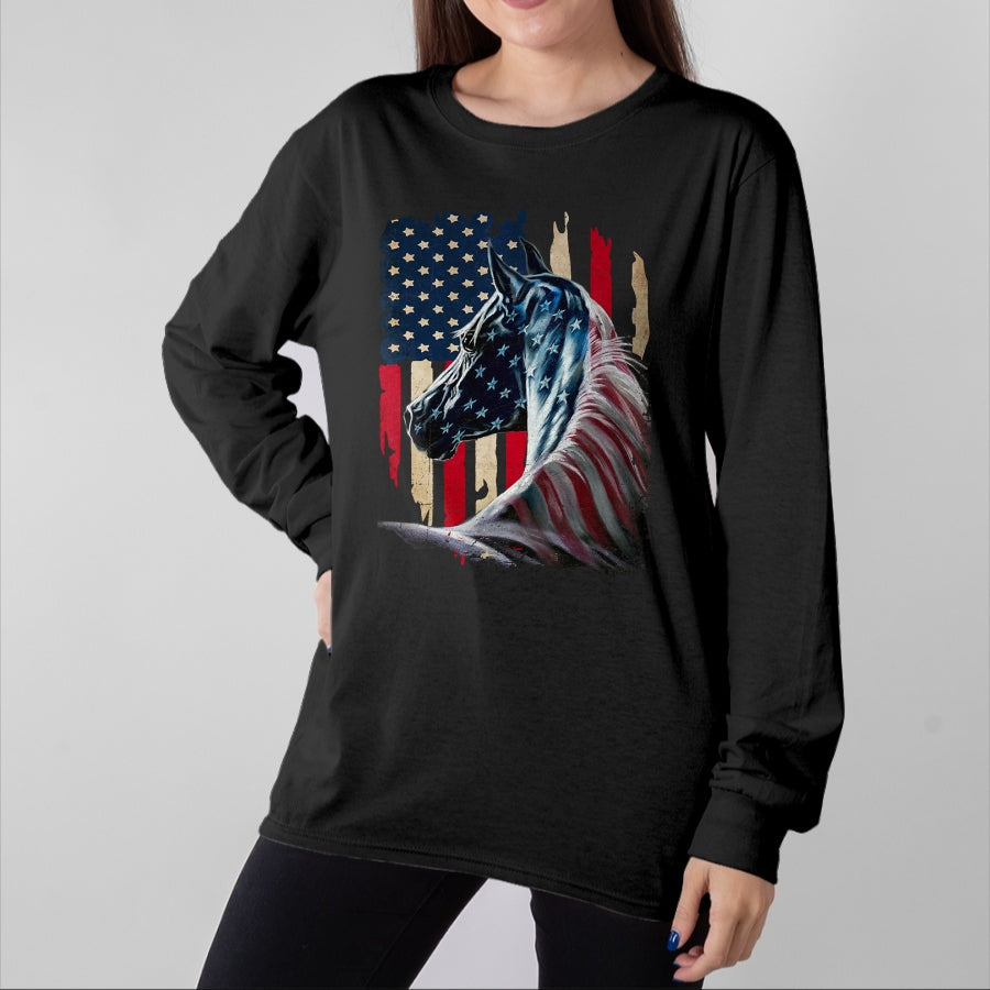 Best Horse Lover Shirt , Funny Horse UnisexT-Shirt/Hoodie/Sweatshirt HLT00 - Patriotic Horse American Flag - Horse Vintage T-Shirt Small
