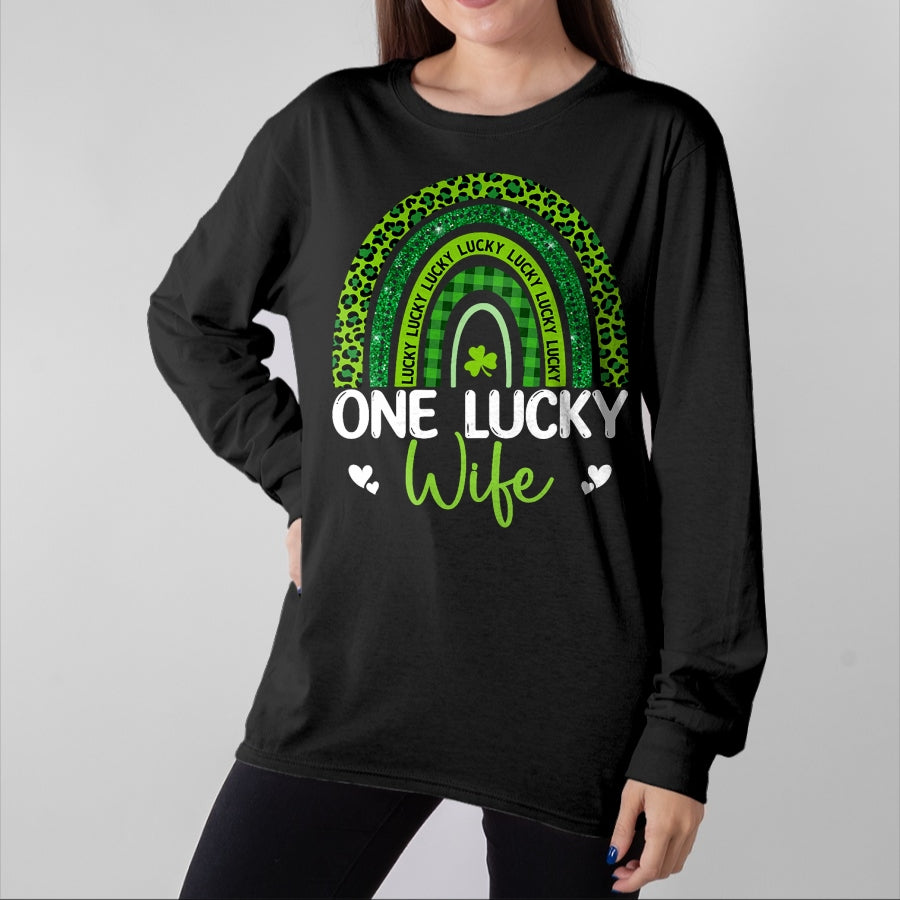 Best Wife Shirt, Wife and Husband Unisex T-Shirt/Hoodie/Sweatshirt HLT00 - Gift for wife T shirt, lucky wife One Lucky Wife Rainbow Leopard Saint Patrick's Day T-Shirt