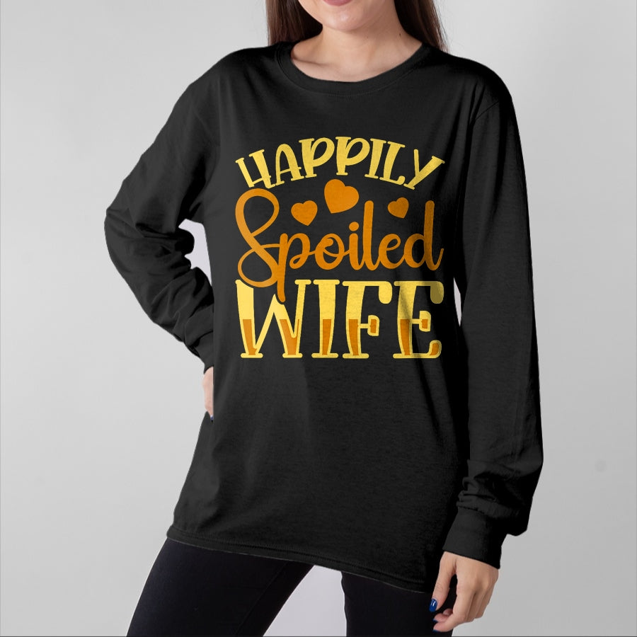Best Wife Shirt, Wife and Husband Unisex T-Shirt/Hoodie/Sweatshirt HLT00 - Gift for wife T shirt, spoiled wife Womens Funny Wife Happily Spoiled Wife V-Neck T-Shirt (1)