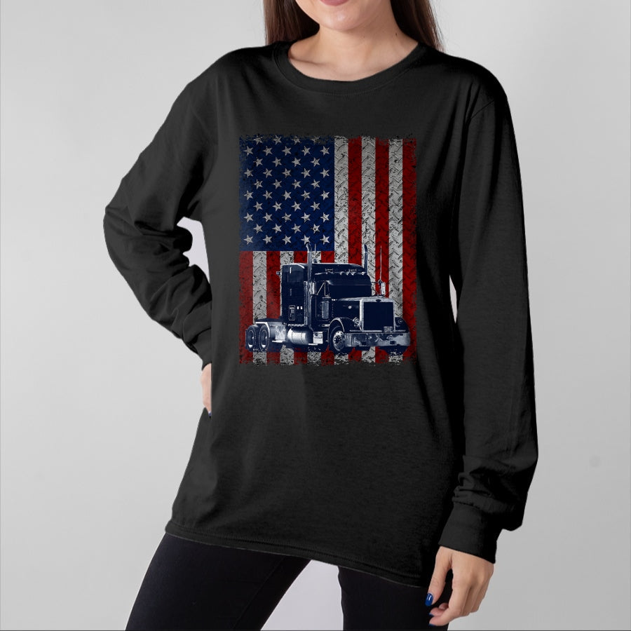 Best Truck Driver Life Shirt, Funny Trucker UnisexT-Shirt/Hoodie/Sweatshirt HLT00 - Truck Driver American Flag Patriotic Trucker T-Shirt