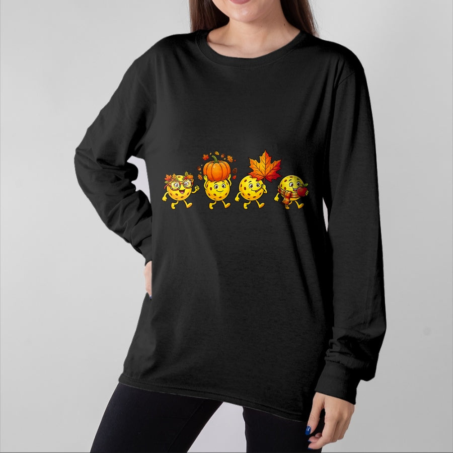 Funny Pickleball Shirt, Pickleball Lover Unisex T-Shirt/Hoodie/Sweatshirt HLT00 - Autumn Pumpkin Fall Pickleball Thanksgiving Womens Mens Kids T-Shirt