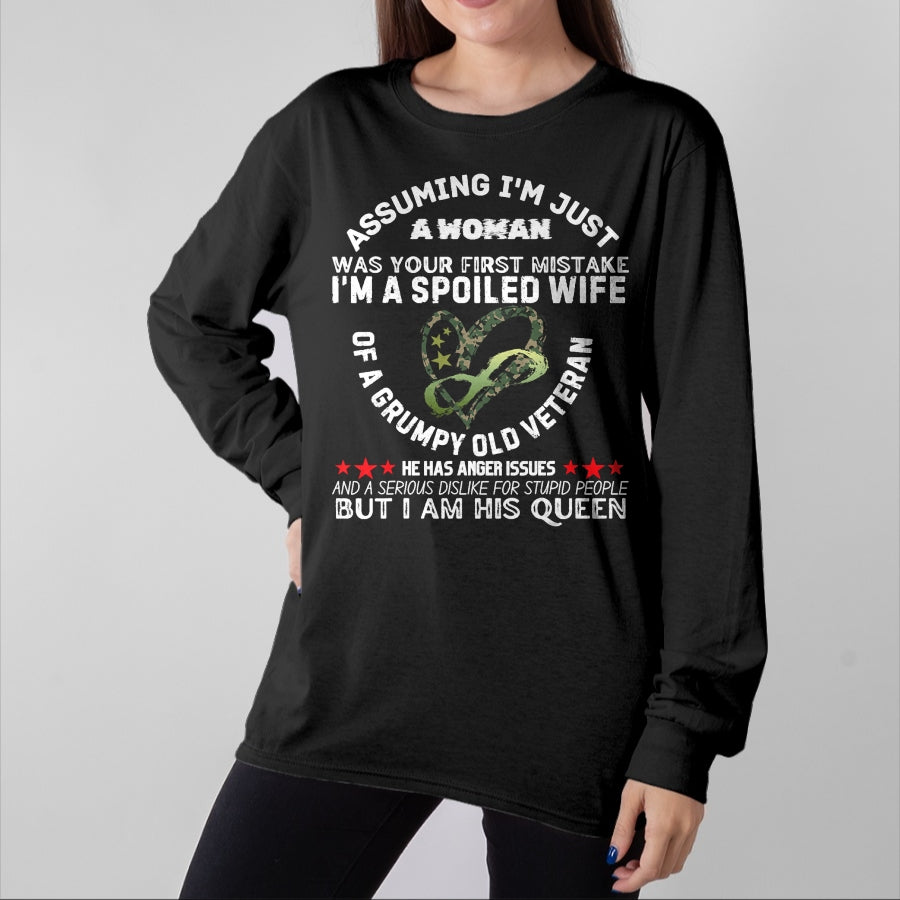 Best Wife Shirt, Wife and Husband Unisex T-Shirt/Hoodie/Sweatshirt HLT00 - Gift for wife T shirt, spoiled wife Husband Wife I'm A Spoiled Wife Of A Grumpy Old Veteran T-Shir