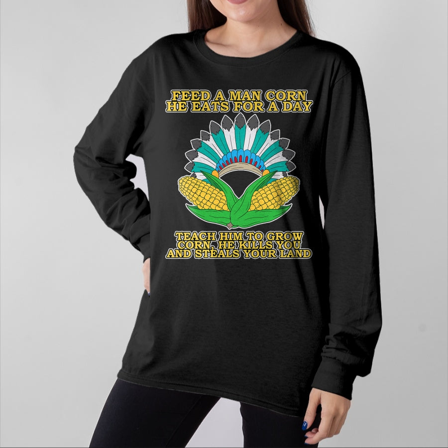 Native American T-Shirts, Vintage Native American Unisex T-Shirt/Hoodie/Sweatshirt HLT00 - Corn Thanksgiving Dark History Native American