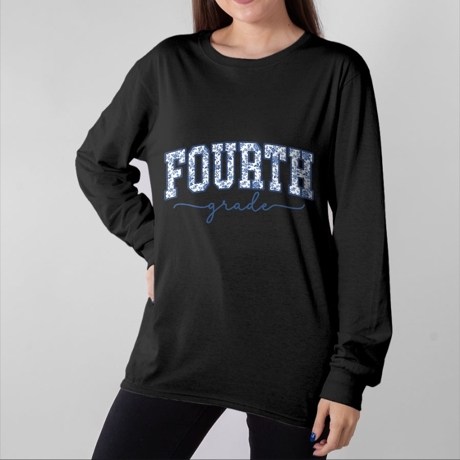 Best Teacher Shirt, Funny Teacher UnisexT-Shirt/Hoodie/Sweatshirt HLT00 - 4th Grade Back to School Fourth Grade Blue Toile Teacher Kid T-Shirt