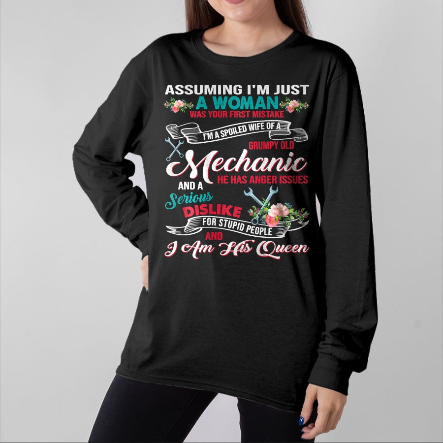 Best Wife Shirt, Wife and Husband Unisex T-Shirt/Hoodie/Sweatshirt HLT00 - Gift for wife T shirt, spoiled wife I'm A Spoiled Wife Of A Grumpy Old Mechanic T-Shirt