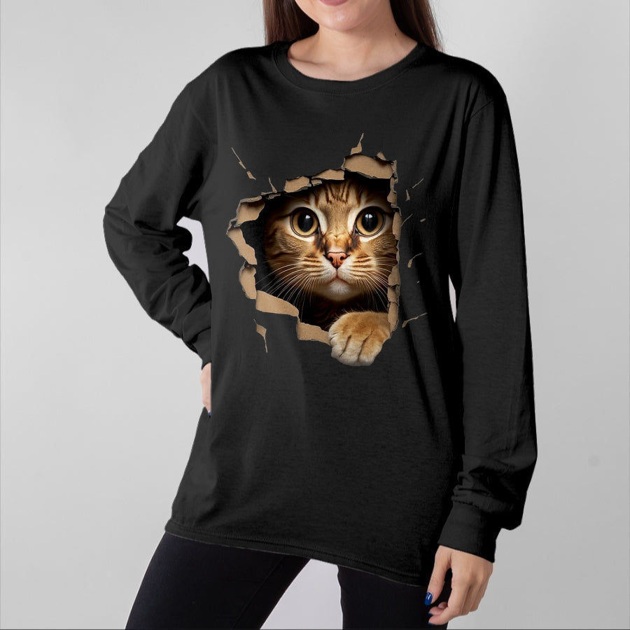 Cat Love Shirt, Funny Cat Lover Gift UnisexT-Shirt/Hoodie/Sweatshirt HLT00 - Cute Kitten Looks from Torn Fabric - Cats T-Shirt, Men, Olive Green, X-Large (1)