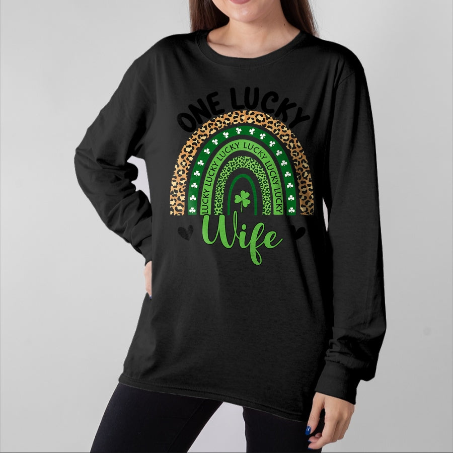 Best Wife Shirt, Wife and Husband Unisex T-Shirt/Hoodie/Sweatshirt HLT00 - Gift for wife T shirt, lucky wife Womens One Lucky Wife Leopard Rainbow St Patricks Day Shamrock T