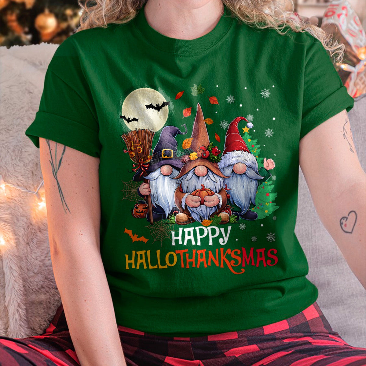 Happy Hallothanksmas Gnomes Lover Halloween Merry Christmas T-Shirt for men women (SKU-MRCM-5) FMA male