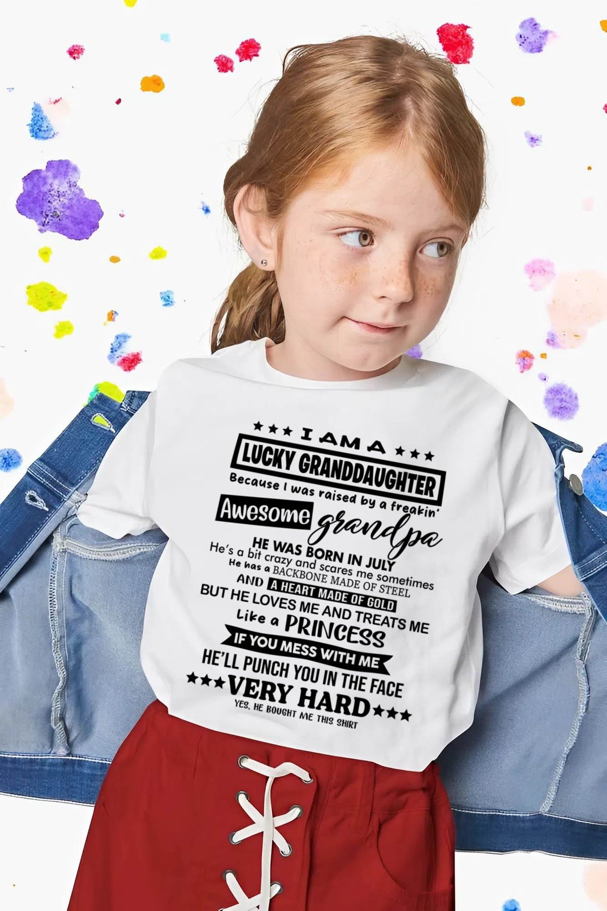 JULY GRANDPA - LUCKY GRANDDAUGHTER SHIRT RAISED BY AN AWESOME GRANDPA - FROM GRANDPA - TLEE07 (SKU2603-271-07)