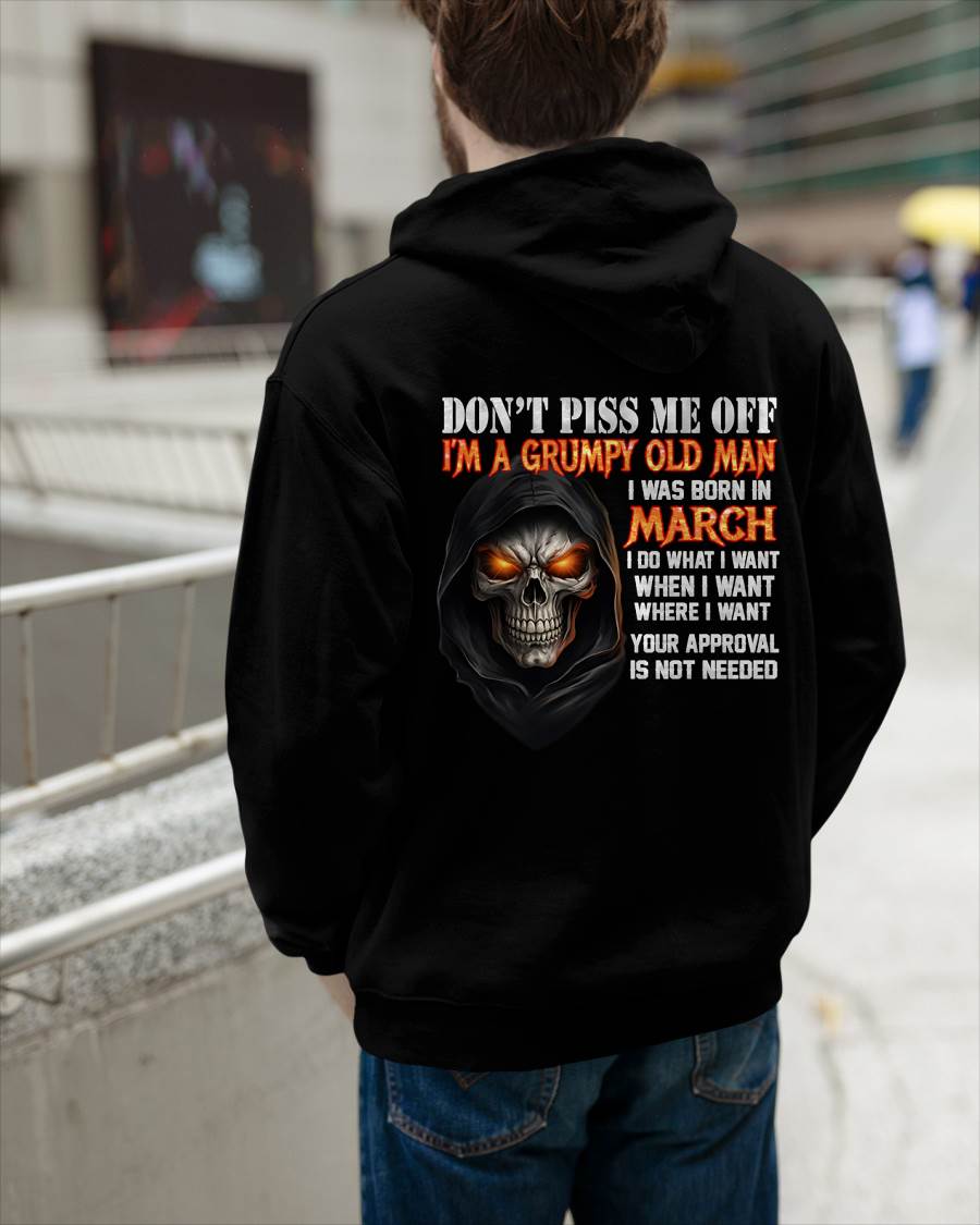 MARCH BORN GRUMPY OLD MAN SKULL T-SHIRT – FUNNY ATTITUDE SHIRT - FOR MAN - TLEE03 (SKU2603-323-03)