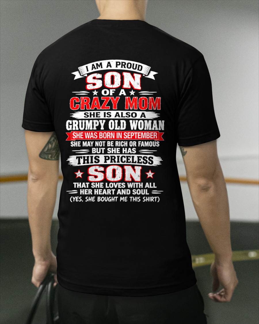 SEPTEMBER CRAZY MOM & PROUD SON SHIRT - FROM MOM - TLEE09 (SKU2610-744-09)