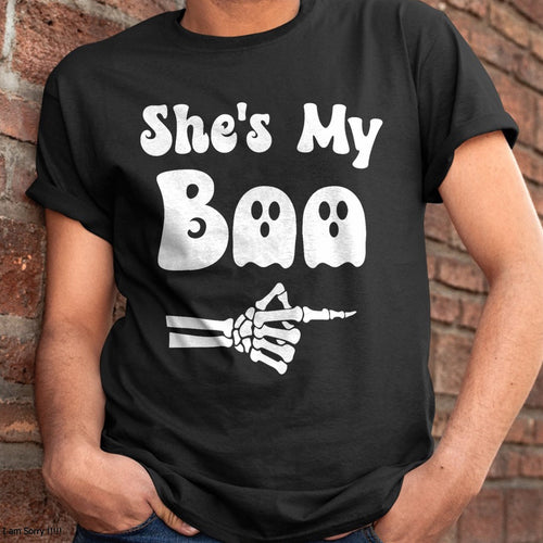 Hallowen Shirts for Family, Funny hallowen shirts, Hallowen Unisex T-Shirt/Hoodie/Sweatshirt HLT00 - She’s My Boo Skeleton Couples Matching Couple Halloween T-Shirt