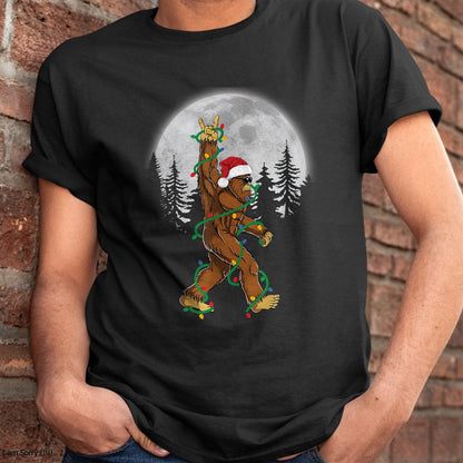 Christmas Shirts for Family, Funny christmas shirts, Christmas Unisex T-Shirt/Hoodie/Sweatshirt HLT00 - Bigfoot Santa Christmas Tree Lights Funny Xmas Sasquatch Long Sleeve T-Shirt