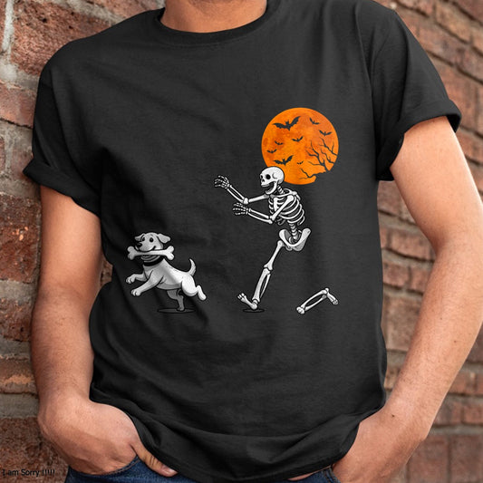Hallowen Shirts for Family, Funny hallowen shirts, Hallowen Unisex T-Shirt/Hoodie/Sweatshirt HLT00 - Funny Spooky Humor Halloween Skeleton Chasing Dog T-Shirt
