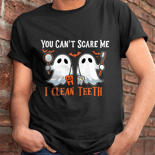 Hallowen Shirts for Family, Funny hallowen shirts, Hallowen Unisex T-Shirt/Hoodie/Sweatshirt HLT00 - Womens You Can't Scare Me I Clean Teeth Dental Hygienist Halloween V-Neck T-Shirt