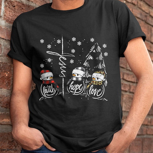 Christmas Shirts for Family, Funny christmas shirts, Christmas Unisex T-Shirt/Hoodie/Sweatshirt HLT00 -Faith Hope Love Jesus Snowman Plaid Leopard Christmas Gift T-Shirt