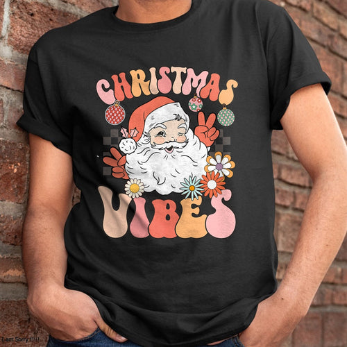 Christmas Shirts for Family, Funny christmas shirts, Christmas Unisex T-Shirt/Hoodie/Sweatshirt HLT00 - Vintage Groovy Santa Claus Christmas Vibes Womens Kids Girls T-Shirt
