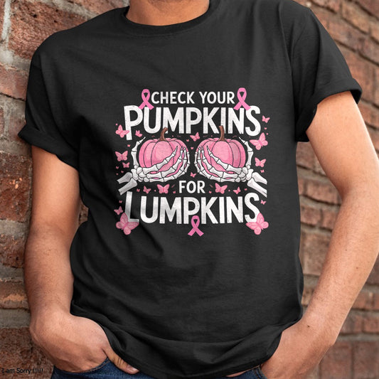 Hallowen Shirts for Family, Funny hallowen shirts, Hallowen Unisex T-Shirt/Hoodie/Sweatshirt HLT00 - Check Your Pumpkins Breast Cancer Awareness Halloween Women T-Shirt (1)