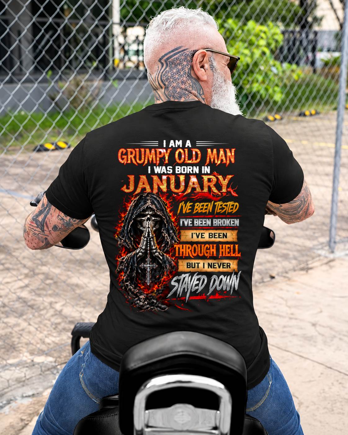JANUARY BORN GRUMPY OLD MAN – BUILT THROUGH HELL - FOR MAN - TLEE01 (SKU2609-372-01)